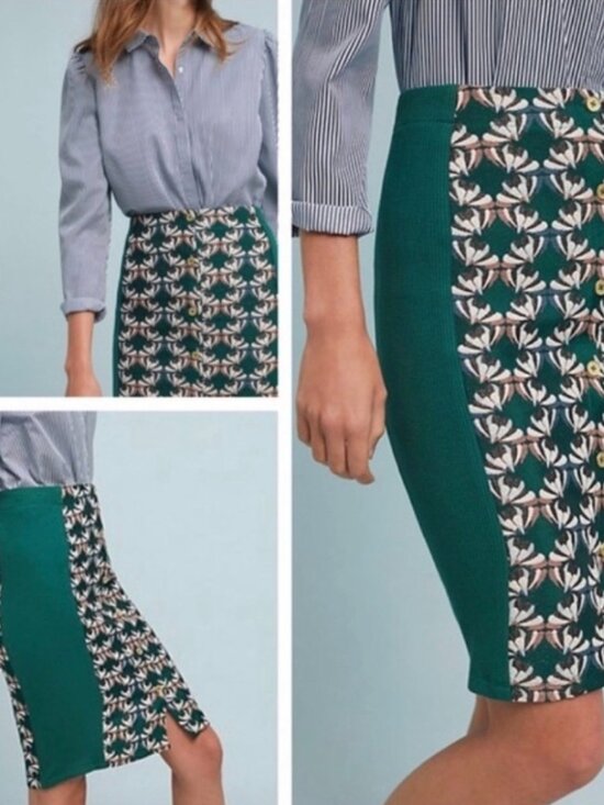 dolan Dresses & Skirts - Anthropologie Dolan Left Coast Green Jacquard Button Down Pencil Skirt Sz XS